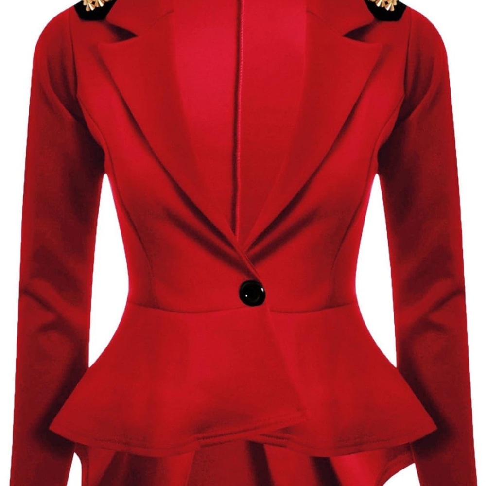 Forever Women’s Red Long Sleeve Spikes Shoulder Peplum Button Blazer